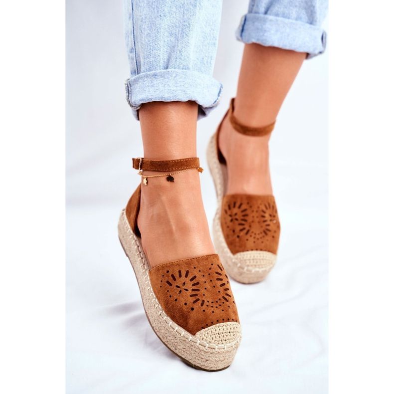 PS1 Espadryle Damskie Na Platformie Lniane Camel Palermo brązowe 1