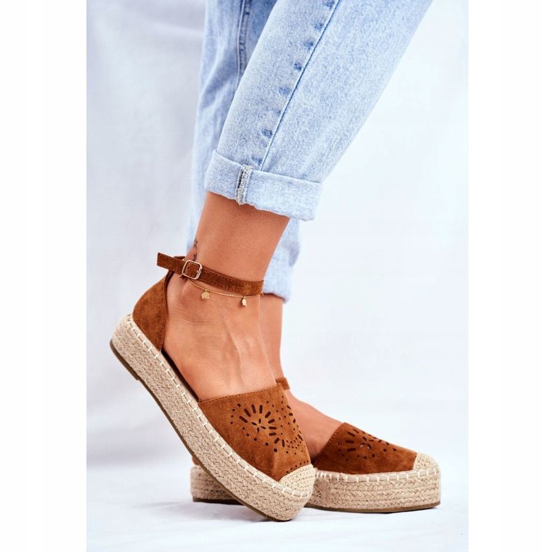 PS1 Espadryle Damskie Na Platformie Lniane Camel Palermo brązowe 2