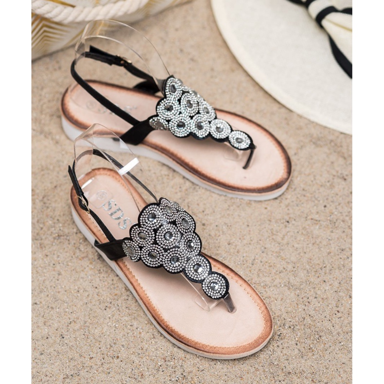 SDS Sandałki Na Platformie Ze Zdobieniami czarne 2