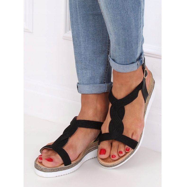 Sandałki na koturnie czarne L6629 Black 2