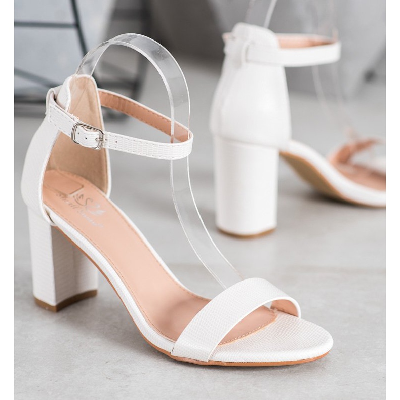 Small Swan Stylowe Sandały Na Obcasie białe 1