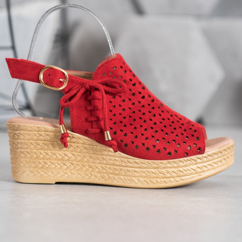 Small Swan Wygodne Ażurowe Sandały czerwone 2