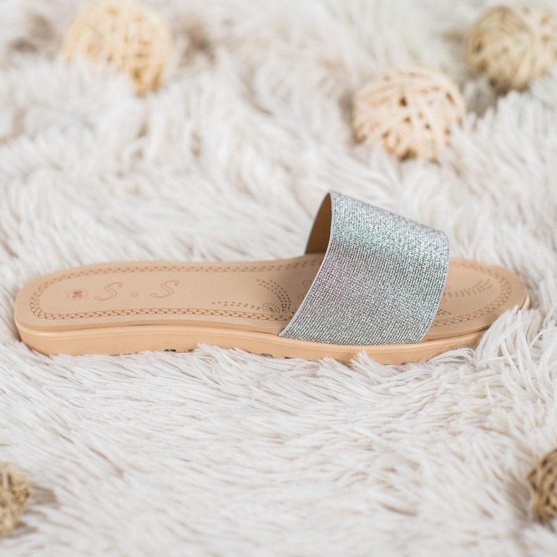 Small Swan Klapki Z Brokatem wielokolorowe szare 1