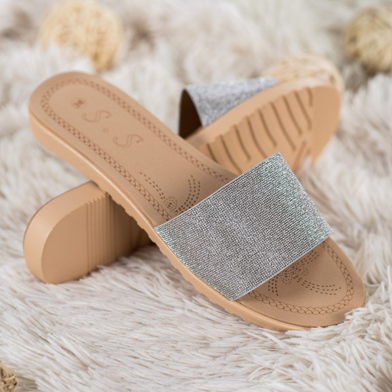 Small Swan Klapki Z Brokatem wielokolorowe szare 2