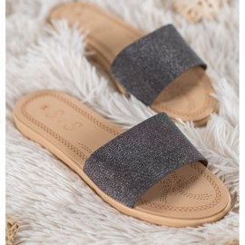 Small Swan Klapki Z Brokatem czarne wielokolorowe 1