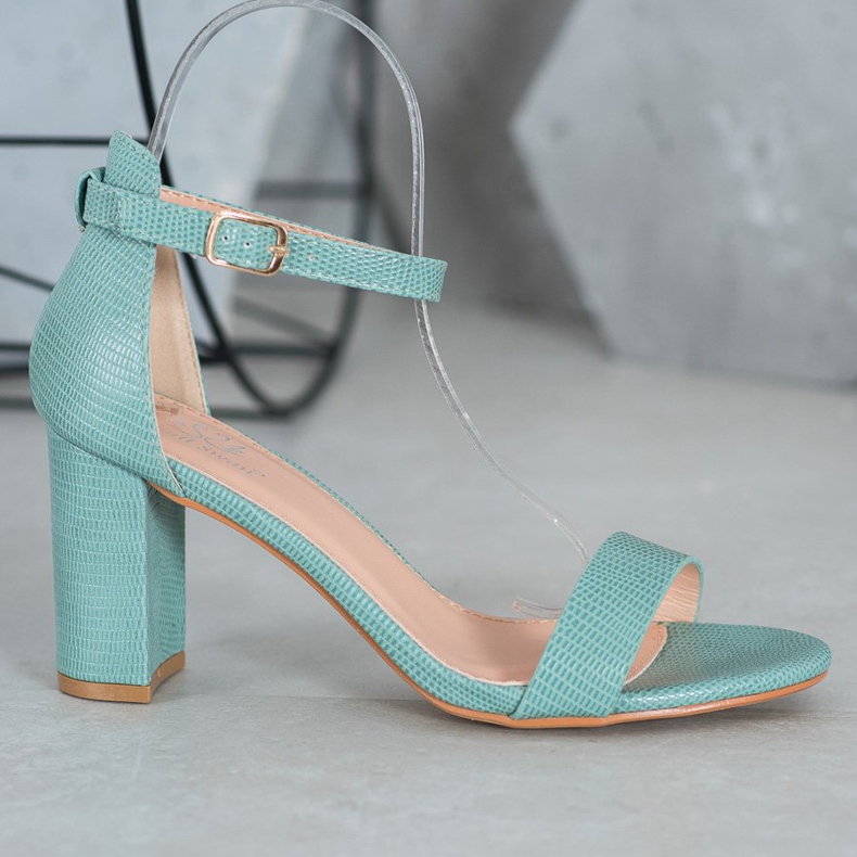 Small Swan Stylowe Sandały Na Obcasie zielone 2