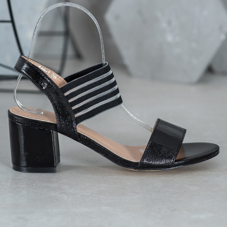 Small Swan Błyszczące Wsuwane Sandały czarne 2