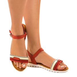 Czerwone płaskie sandały damskie G-513-03 1