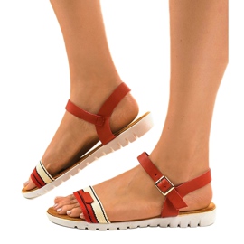 Czerwone płaskie sandały damskie G-513-03 2