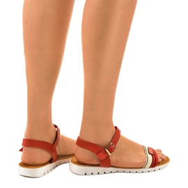 Czerwone płaskie sandały damskie G-513-03 3
