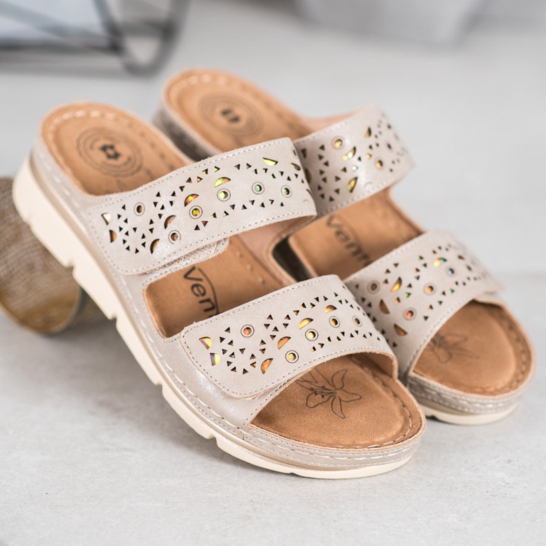 Evento Wygodne Klapki Na Rzep brązowe 1