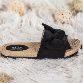 Small Swan Modne Klapki Z Kokardą czarne 1