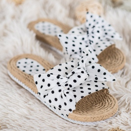 Small Swan Modne Klapki Z Kokardą białe 1