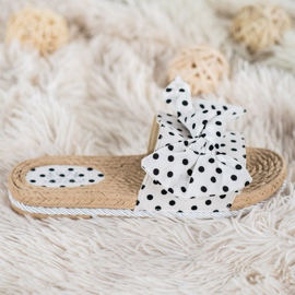 Small Swan Modne Klapki Z Kokardą białe 2