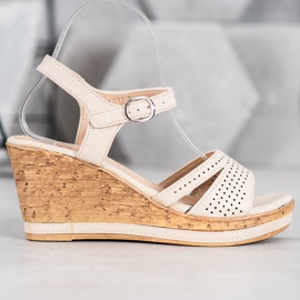 GOLL Sandały Na Koturnie Z Eko Skóry brązowe 1