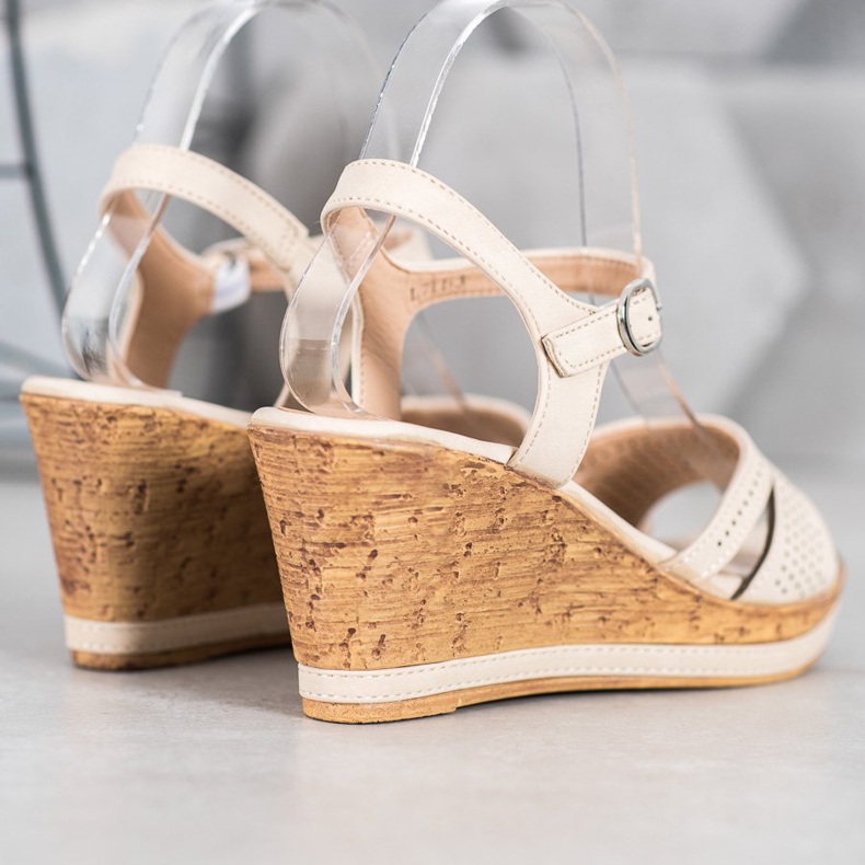 GOLL Sandały Na Koturnie Z Eko Skóry brązowe 2