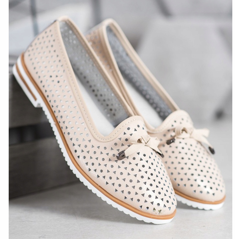 SHELOVET Skórzane Obuwie Z Ażurowym Wzorem brązowe 1