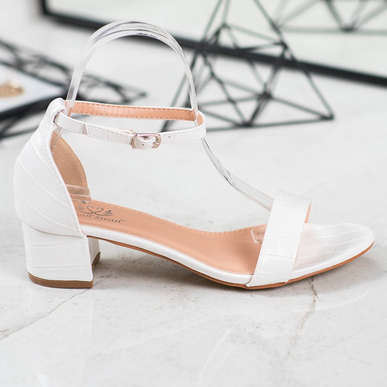 Small Swan Komfortowe Sandałki Na Niskim Słupku białe 2