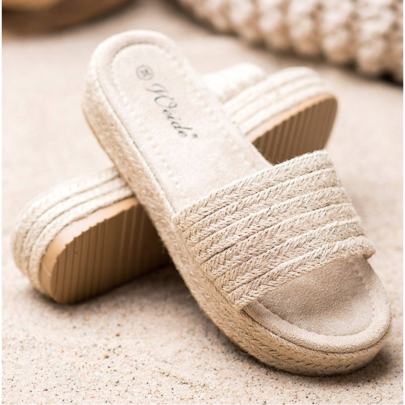 Weide Słomkowe Klapki Na Platformie beżowy 1