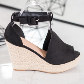 Queen Vivi Zabudowane Zamszowe Koturny czarne 2