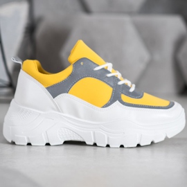 SHELOVET Modne Sznurowane Sneakersy białe żółte 2