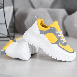 SHELOVET Modne Sznurowane Sneakersy białe żółte 3
