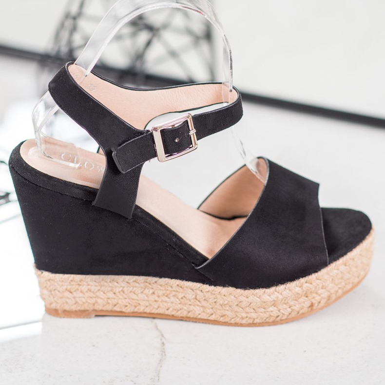 Clowse Czarne Sandały Na Wysokiej Koturnie 2