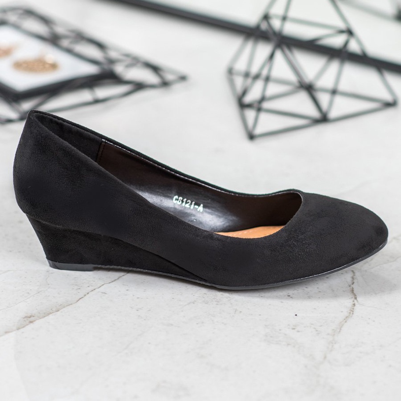 SHELOVET Czarne Czółenka Na Koturnie 2