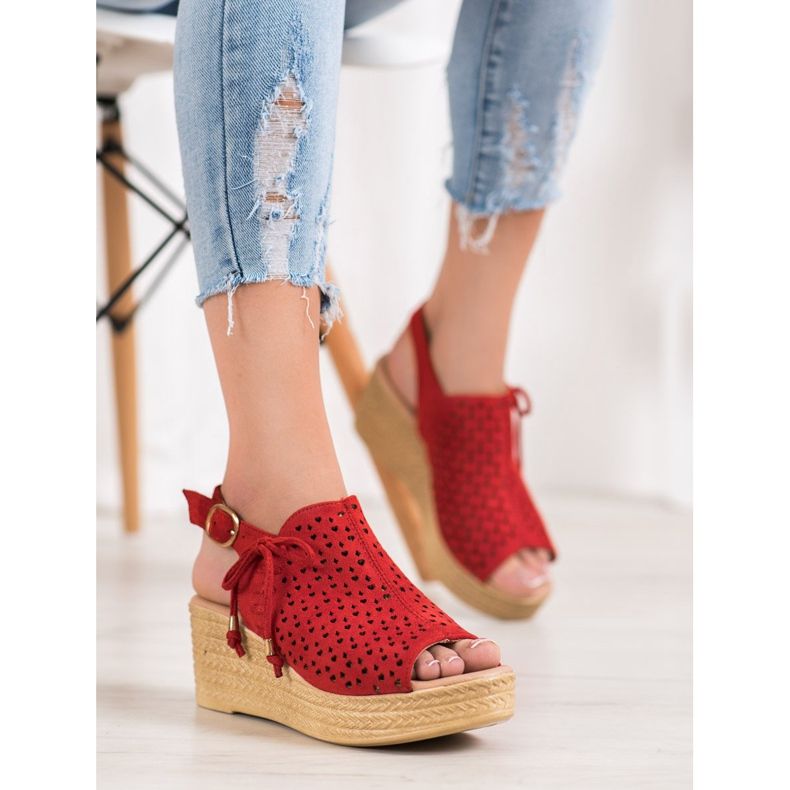 Small Swan Wygodne Ażurowe Sandały czerwone 1