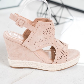 SHELOVET Ażurowe Koturny brązowe 2