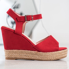 Clowse Czerwone Sandały Na Wysokiej Koturnie 2