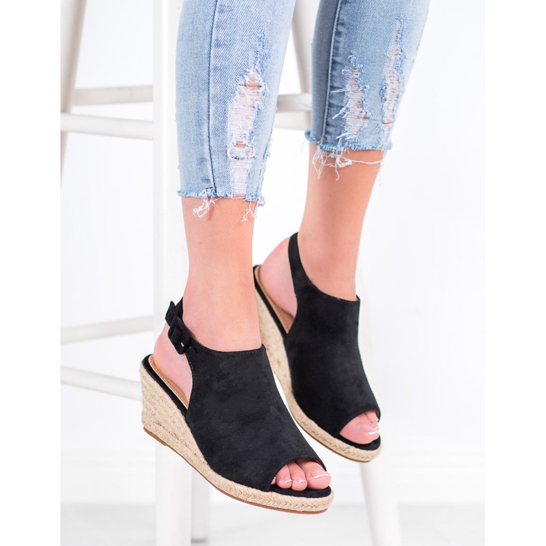 SHELOVET Zabudowane Czarne Sandały 2