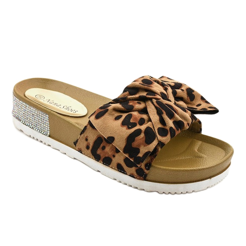 Leopard klapki casual z kokardką LW-10 brązowe 1