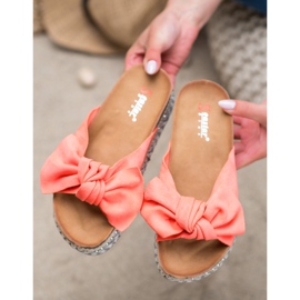 Seastar Zamszowe Klapki Z Ozdobna Platformą czerwone pomarańczowe 1