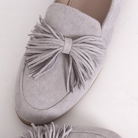 Mokasyny damskie z frędzlami szare T357P Grey 1
