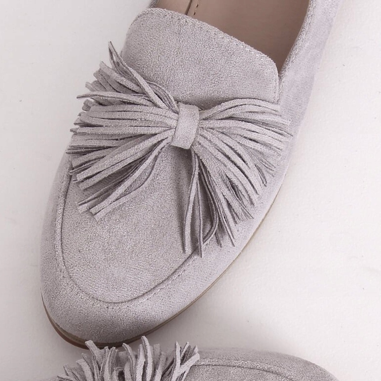 Mokasyny damskie z frędzlami szare T357P Grey 1