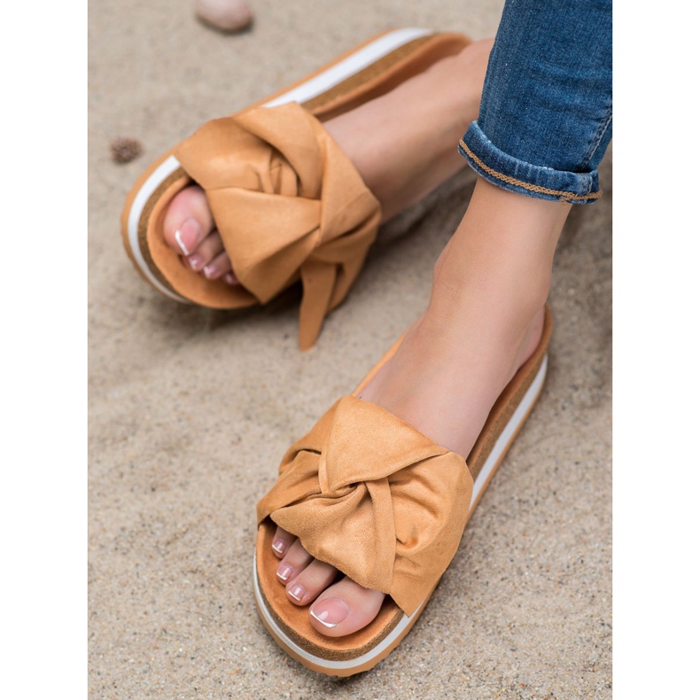 Seastar Casualowe Klapki Z Zamszu brązowe 2