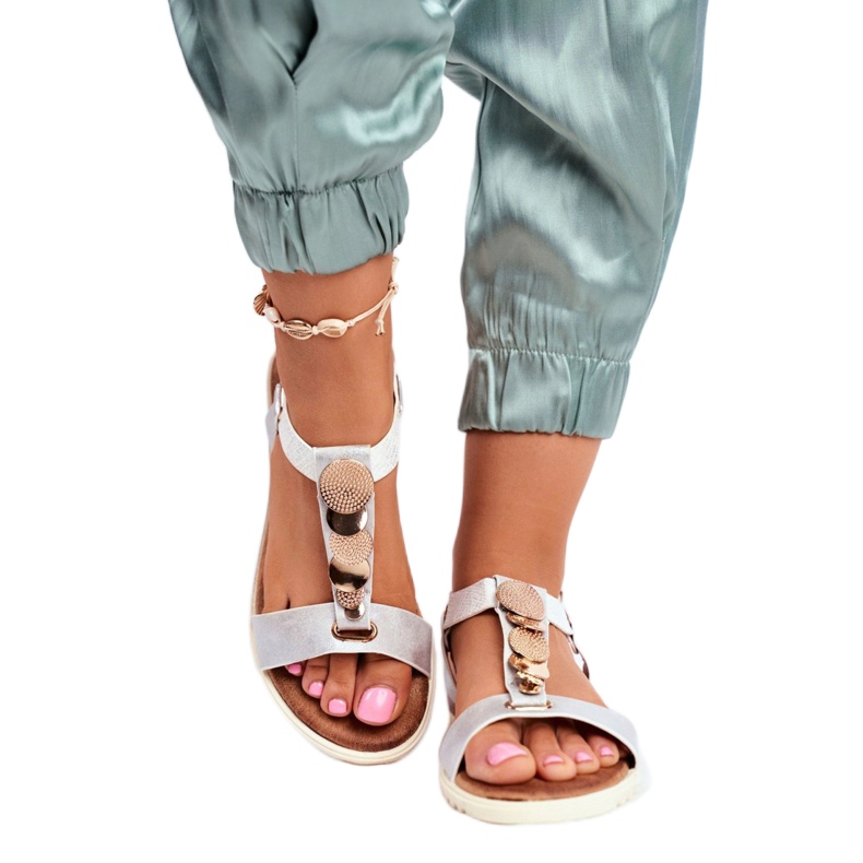 Srebrne sandały damskie Evento 20SD14 2067 białe szare 2