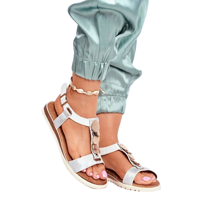 Srebrne sandały damskie Evento 20SD14 2067 białe szare 1