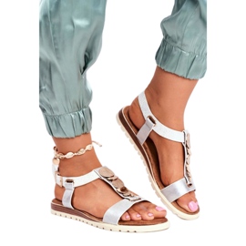 Srebrne sandały damskie Evento 20SD14 2067 białe szare 3