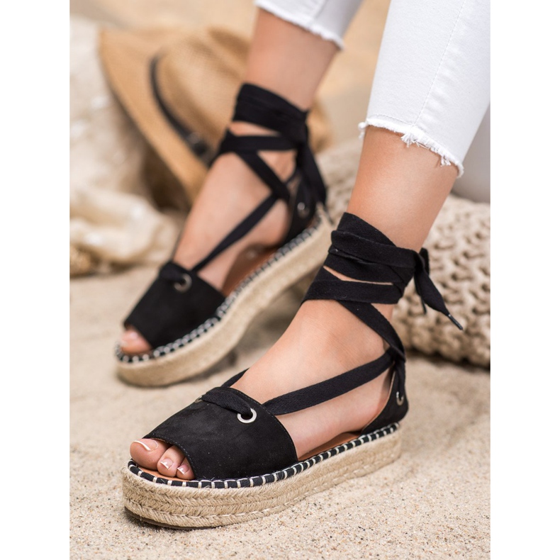 SHELOVET Espadryle Open Toe czarne 2