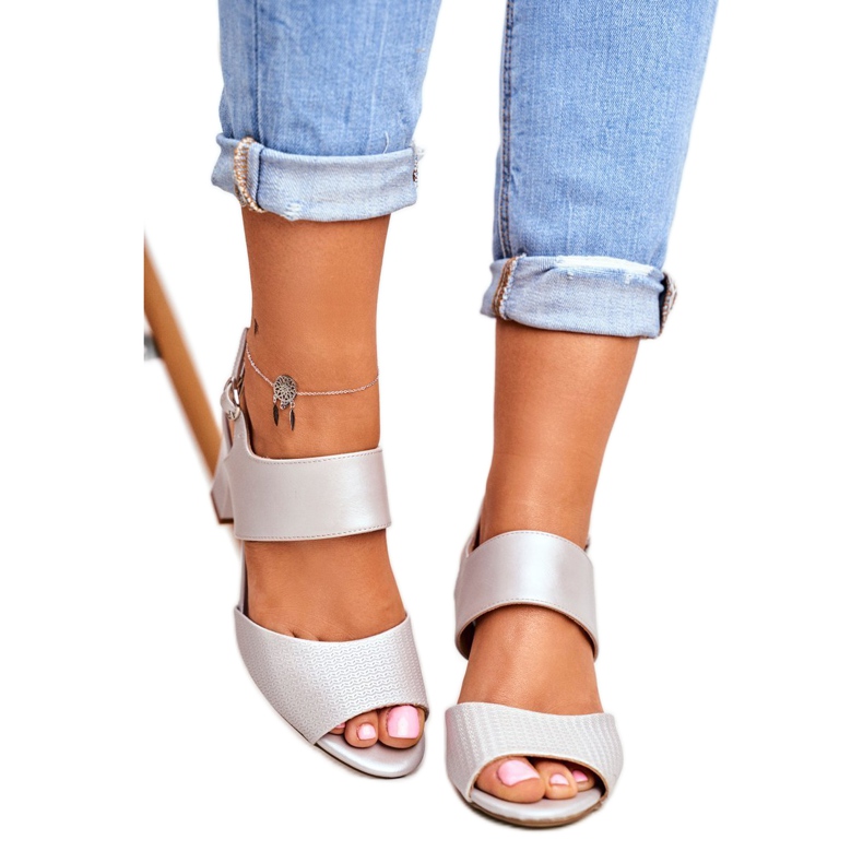 Sandały Damskie Na Słupku Sergio Leone Srebrne SK778 brązowe szare 3