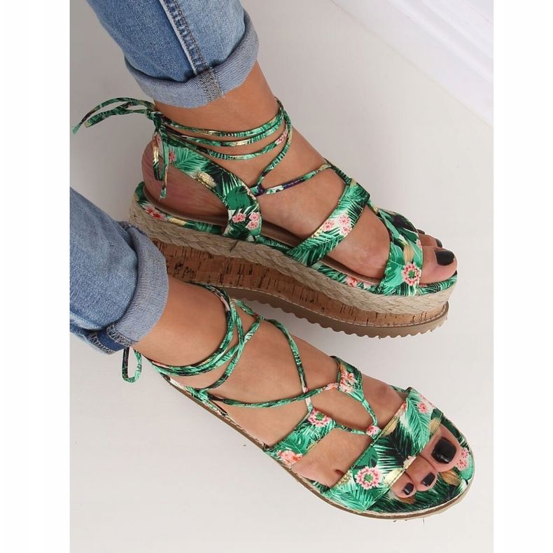 Sandałki espadryle zielone JH116 Flower Green 2
