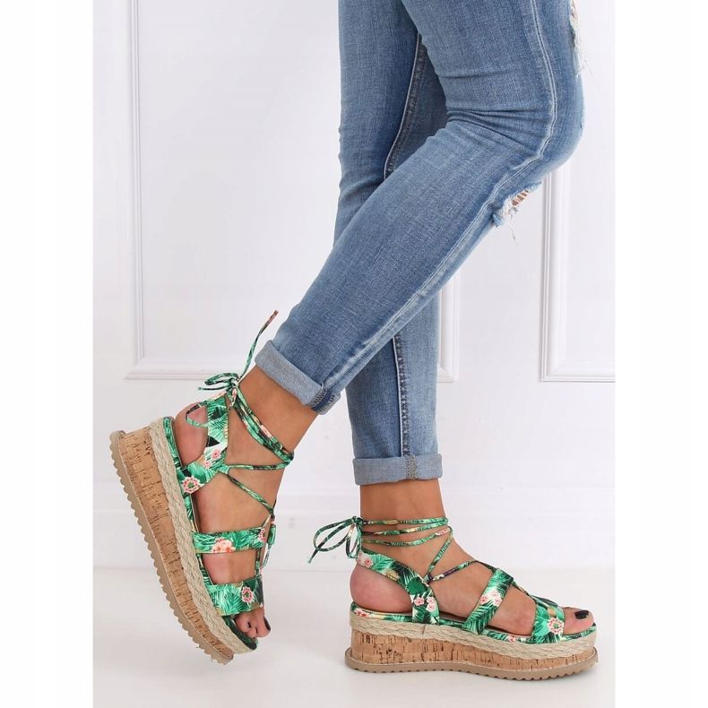 Sandałki espadryle zielone JH116 Flower Green 1
