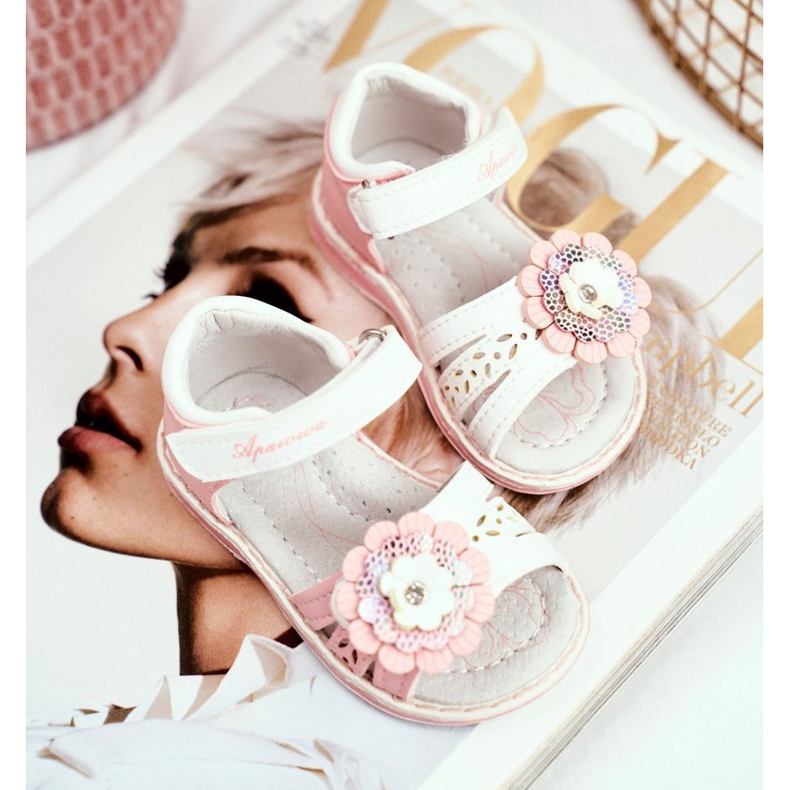 Apawwa Sandały Dziecięce na Rzepy Kwiatuszek Różowe Mino 1