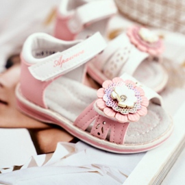 Apawwa Sandały Dziecięce na Rzepy Kwiatuszek Różowe Mino 2
