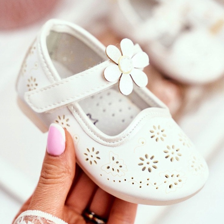 Apawwa Balerinki Dziecięce na Rzepy Kwiatuszek Białe Flored 2