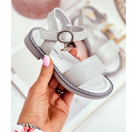 Apawwa Sandały Dziecięce na Rzepy Srebrne Brokat Verden szare 1