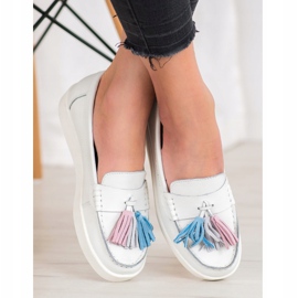 Mokasyny Z Kolorowymi Frędzlami VINCEZA białe 1