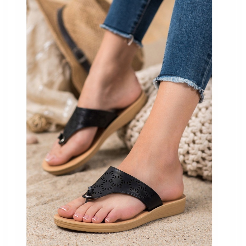 Kylie Klapki Z Ażurowym Wzorem czarne 1